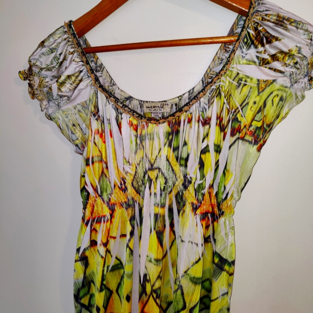 ONE WORLD Sundress with Cap Sleeves- Boho, Y2K, 90s, Whimsygoth - Picture 2 of 4